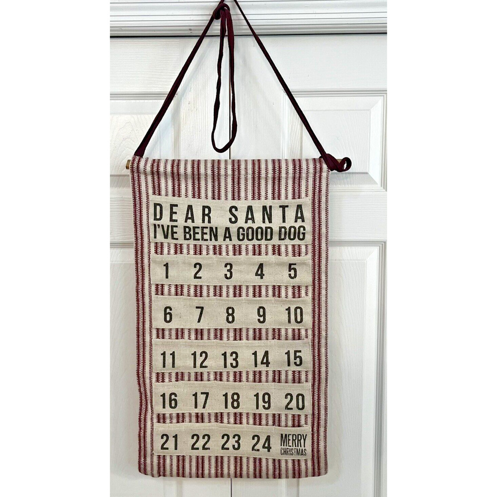 Primitives by‎ Kathy Rustic Fabric Advent Countdown Calendar Dog Christmas Sign